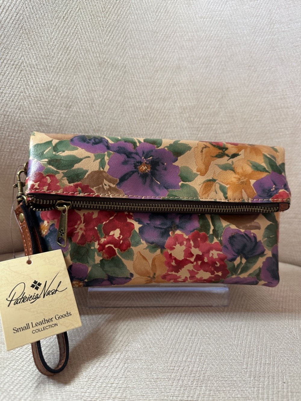 Patricia Nash Floral Fold-Over Leather Wristlet Clutch - Multi